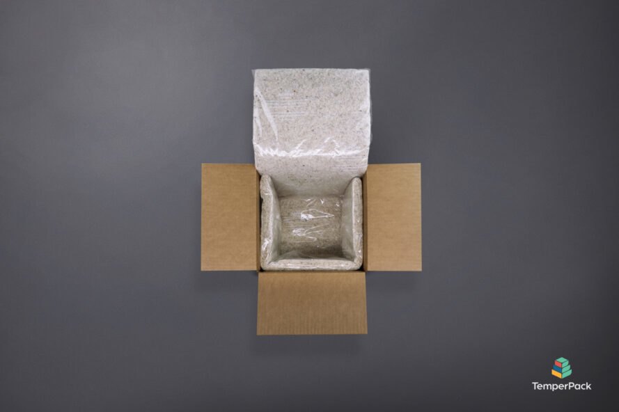 cardboard box with nearly translucent packing
