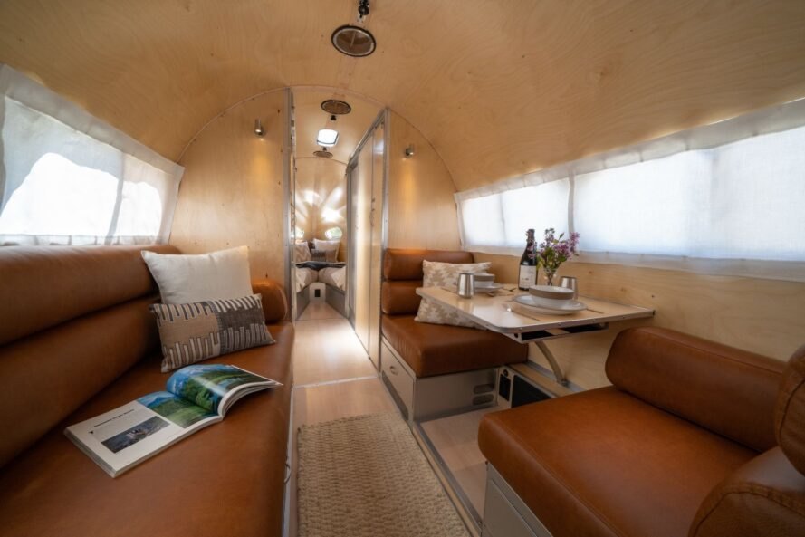 trailer interior with leather benches